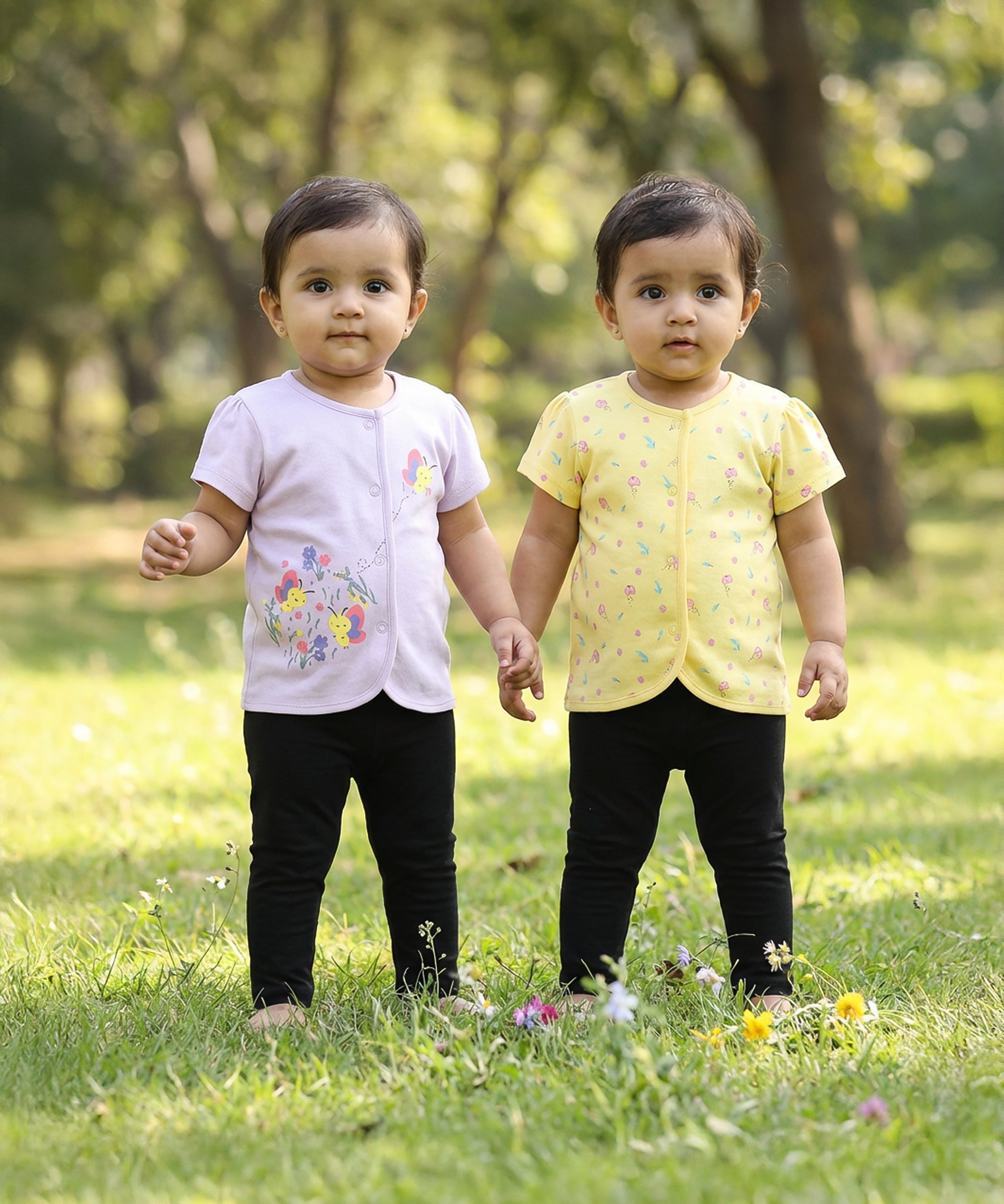Baby Girls Floral Printed Front Open Vest Pack of 2, Yellow & Lavender