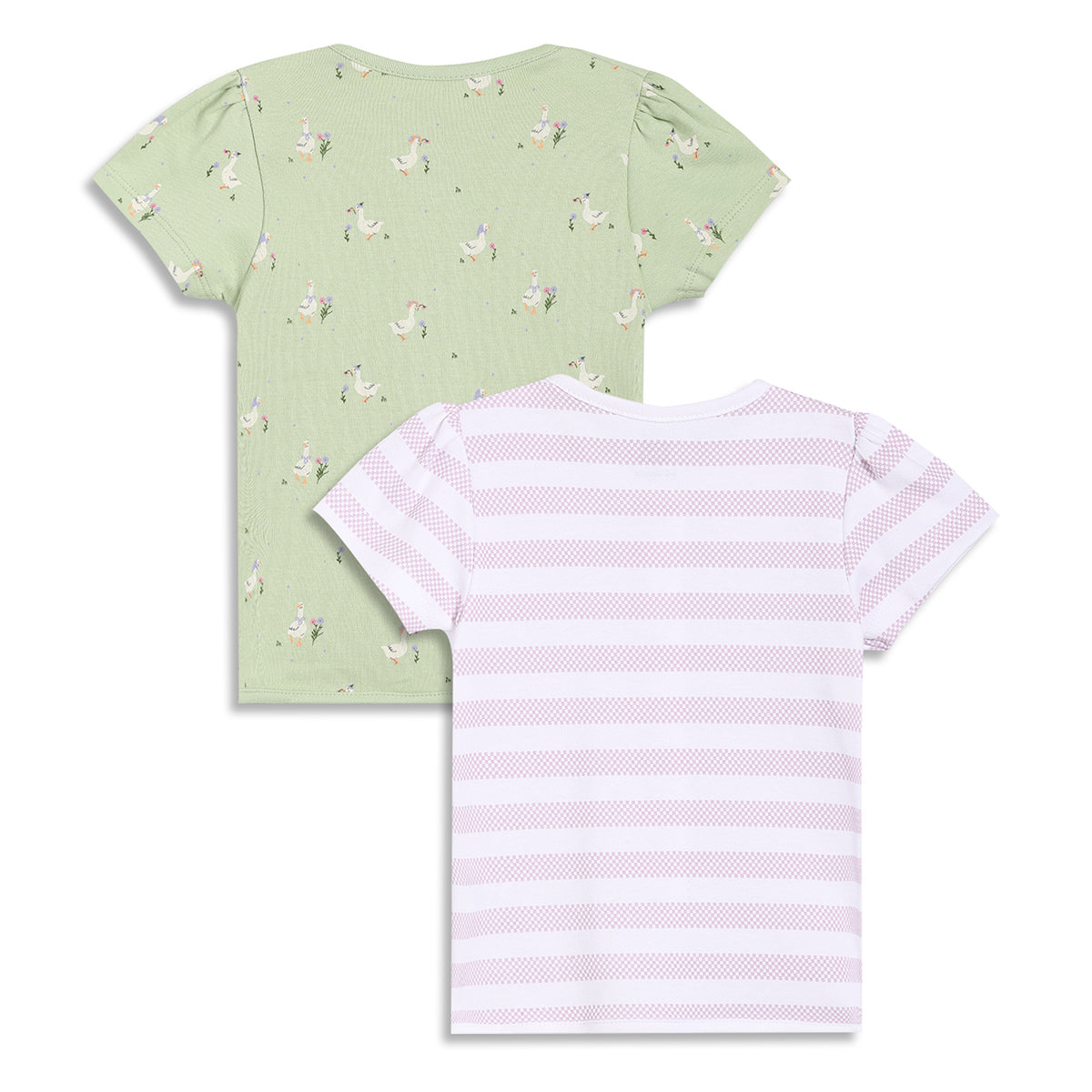 Baby Girls Duck Print and Striped Vests Pack of 2, Light Green and White