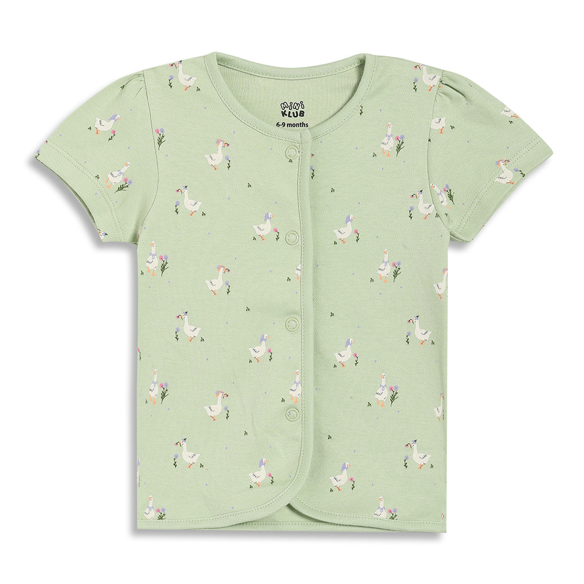 Baby Girls Duck Print and Striped Vests Pack of 2, Light Green and White