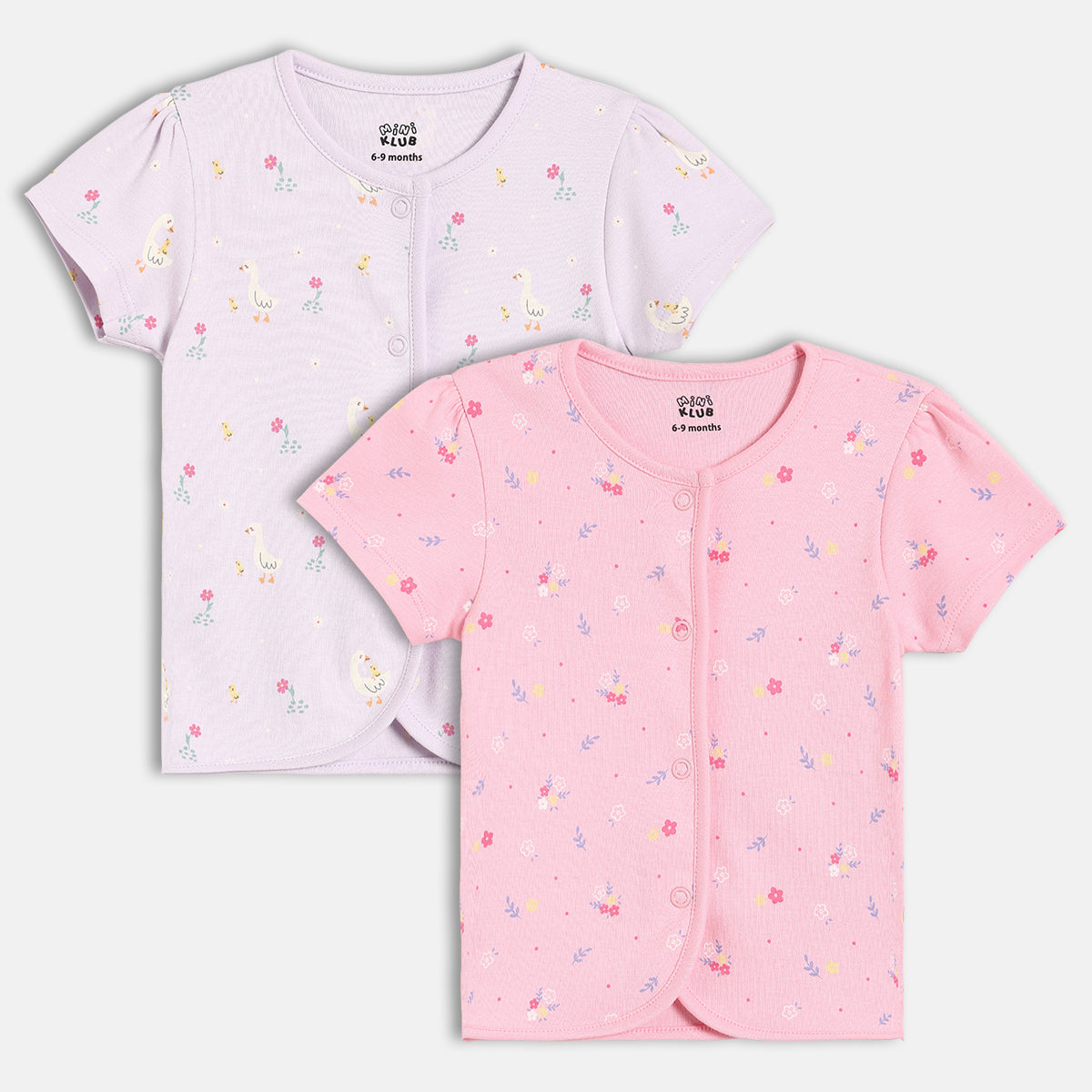 Baby Girls Printed Front Open Vest Pack of 2, Lavender & Pink