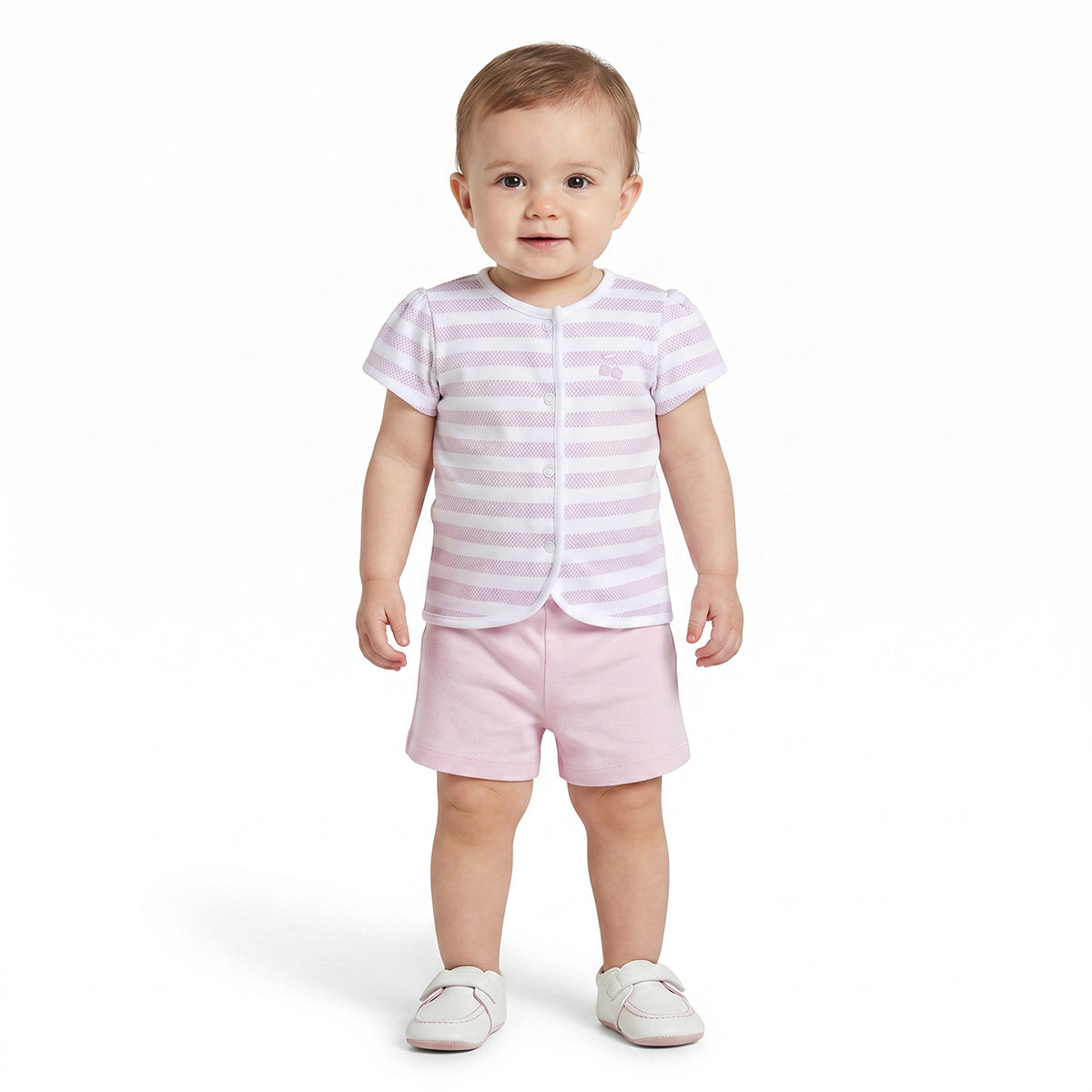 Baby Girls Striped and Graphic Print Front Open Vests Pack of 2, Pink and White