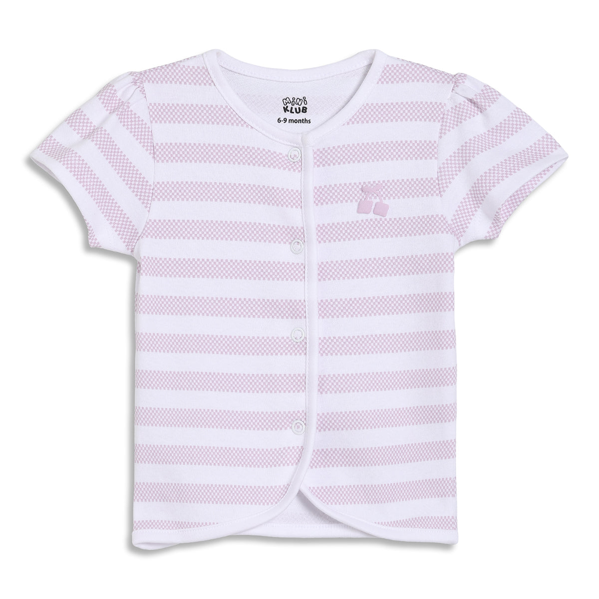 Baby Girls Striped and Graphic Print Front Open Vests Pack of 2, Pink and White