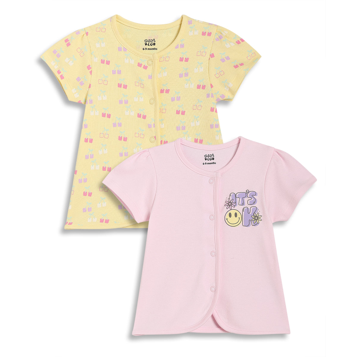 Baby Girls Front Open Vest Pack of 2, Yellow & Pink