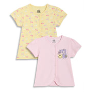 Baby Girls Front Open Vest Pack of 2, Yellow & Pink