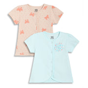 Baby Girls Bow Print Front Open Vest Pack of 2, Peach and Aqua Blue