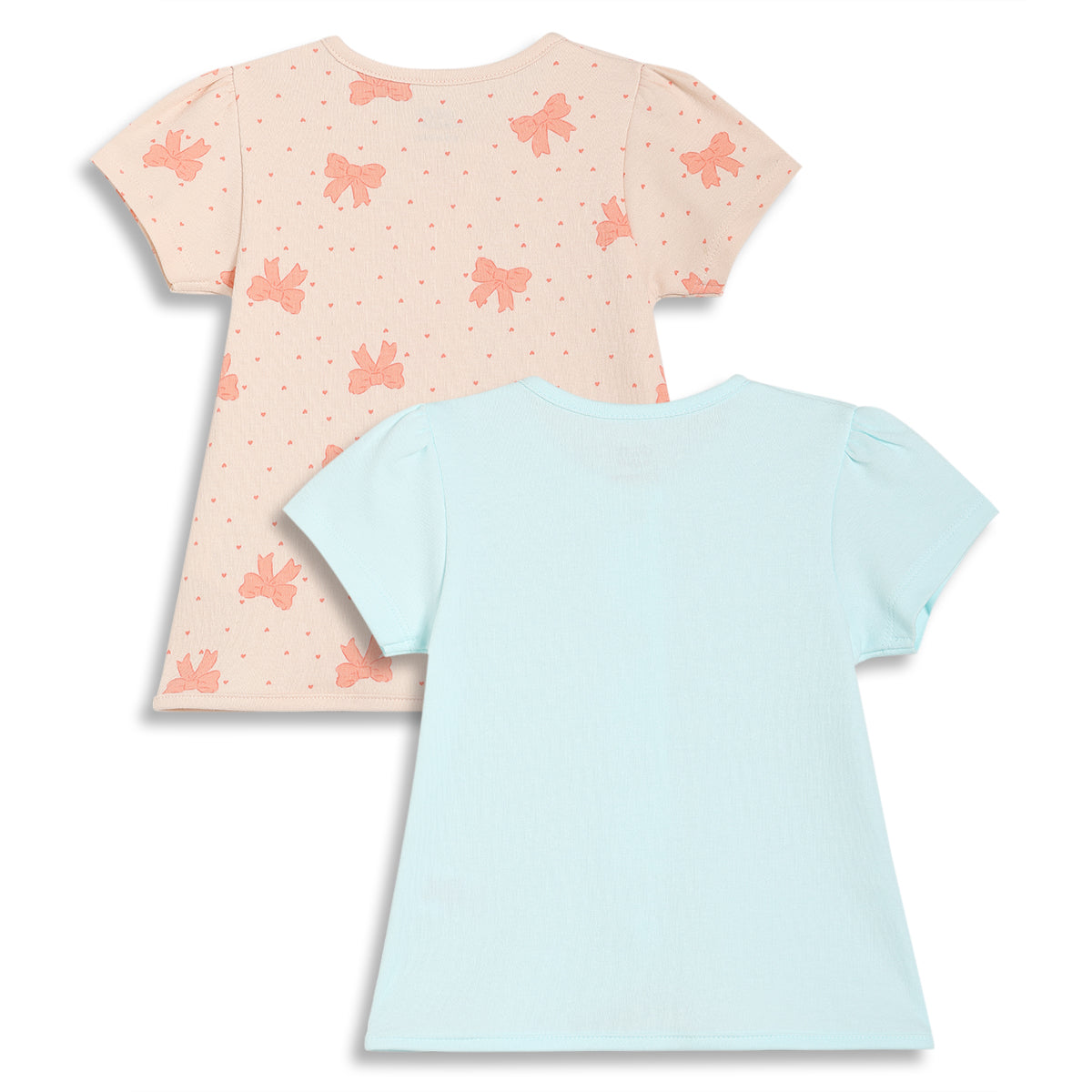Baby Girls Bow Print Front Open Vest Pack of 2, Peach and Aqua Blue