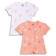 Baby Girls Boots and Spurs Print Front Open Vest Pack of 2, White and Peach