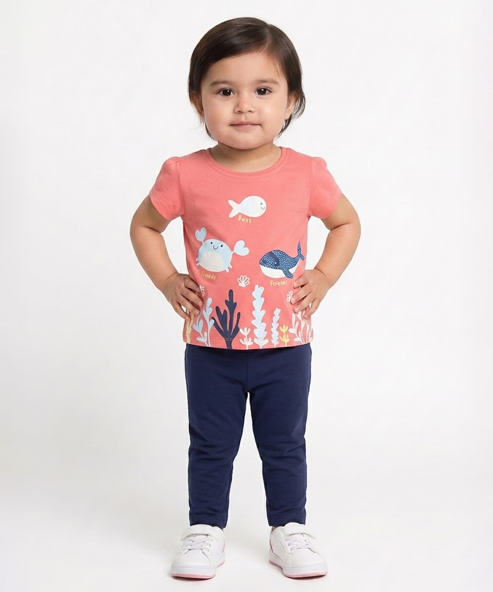 Baby Girls Solid And Sea Life Printed Knit Bottoms Pack Of 2, Multicolor