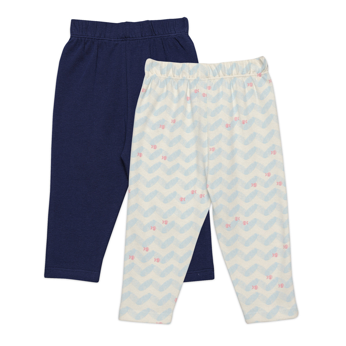 Baby Girls Solid And Sea Life Printed Knit Bottoms Pack Of 2, Multicolor