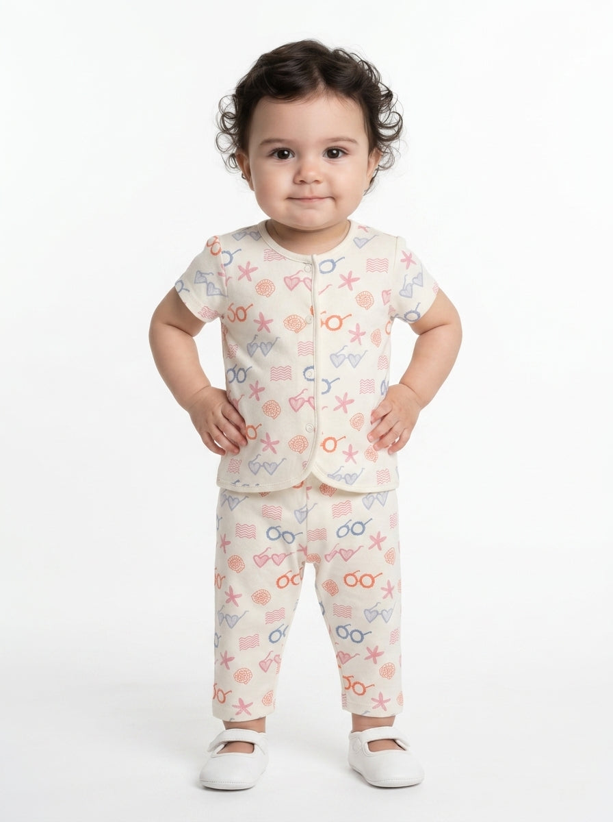 Baby Girls Solid And Sea Life Printed Knit Bottoms Pack Of 2, Multicolor