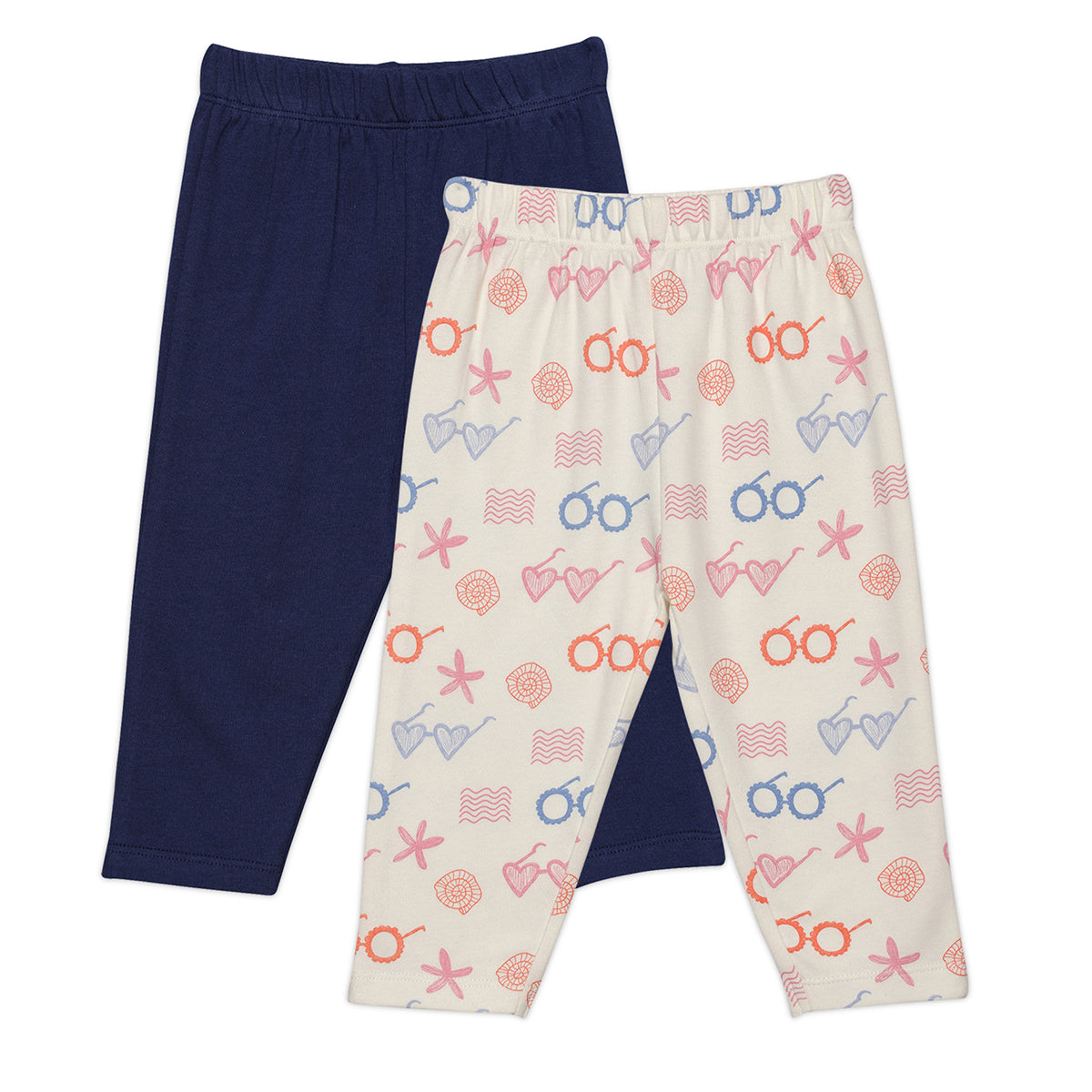 Baby Girls Solid And Sea Life Printed Knit Bottoms Pack Of 2, Multicolor