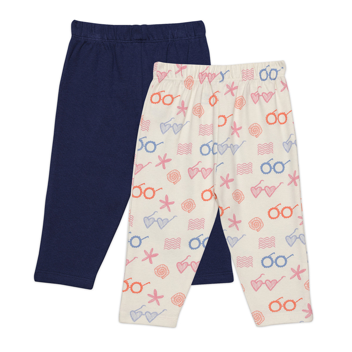 Baby Girls Solid And Sea Life Printed Knit Bottoms Pack Of 2, Multicolor