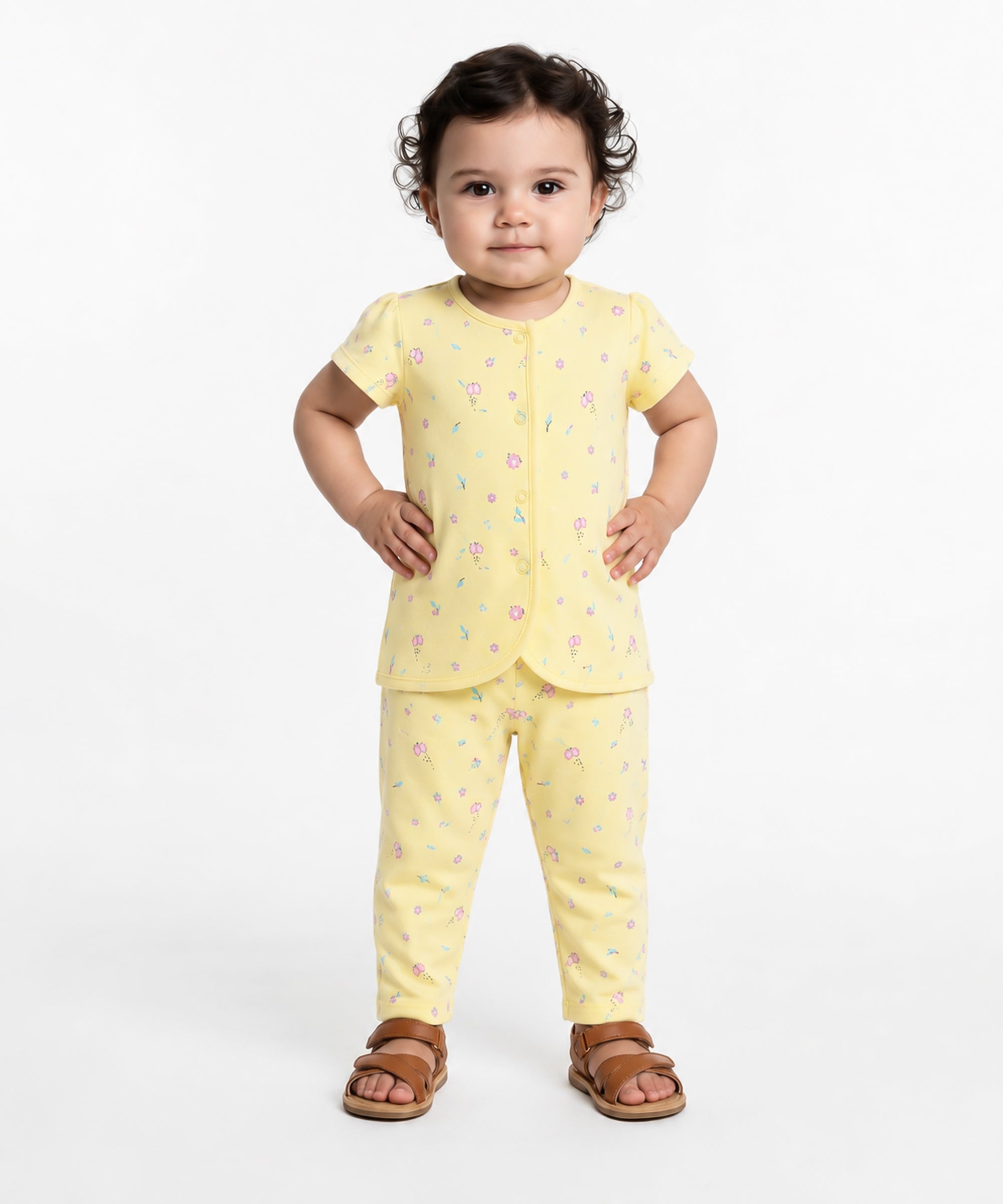 Baby Girls Printed and Solid Knit Bottom Pack of 2, Yellow and Lavender
