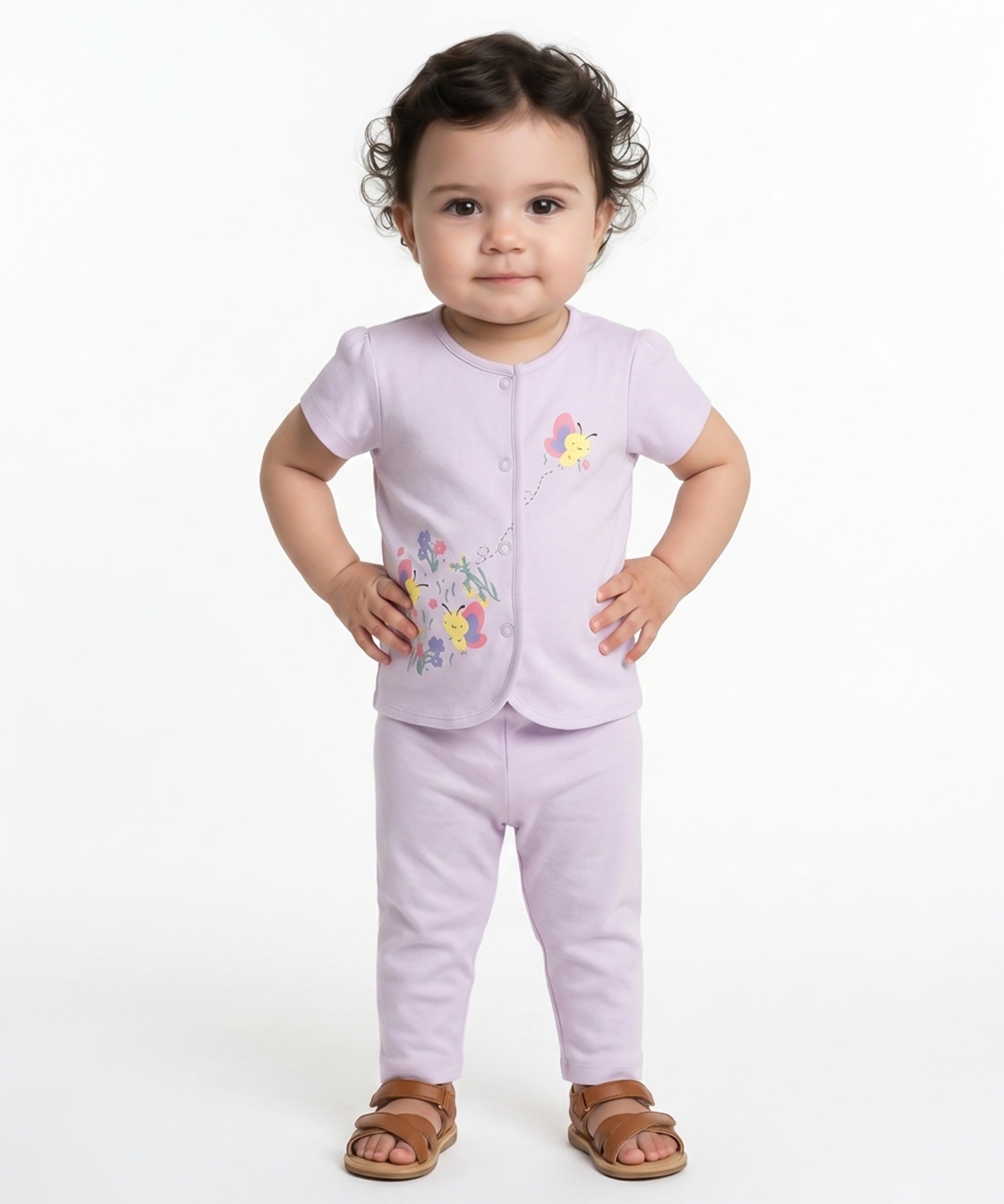 Baby Girls Printed and Solid Knit Bottom Pack of 2, Yellow and Lavender