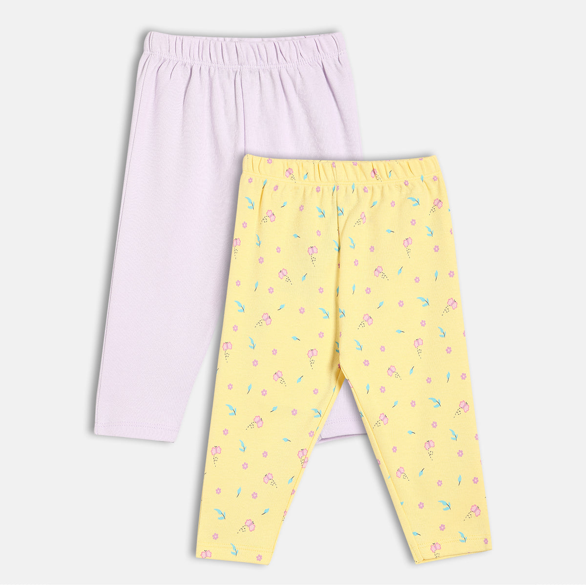 Baby Girls Printed and Solid Knit Bottom Pack of 2, Yellow and Lavender