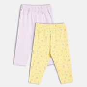 Baby Girls Printed and Solid Knit Bottom Pack of 2, Yellow and Lavender
