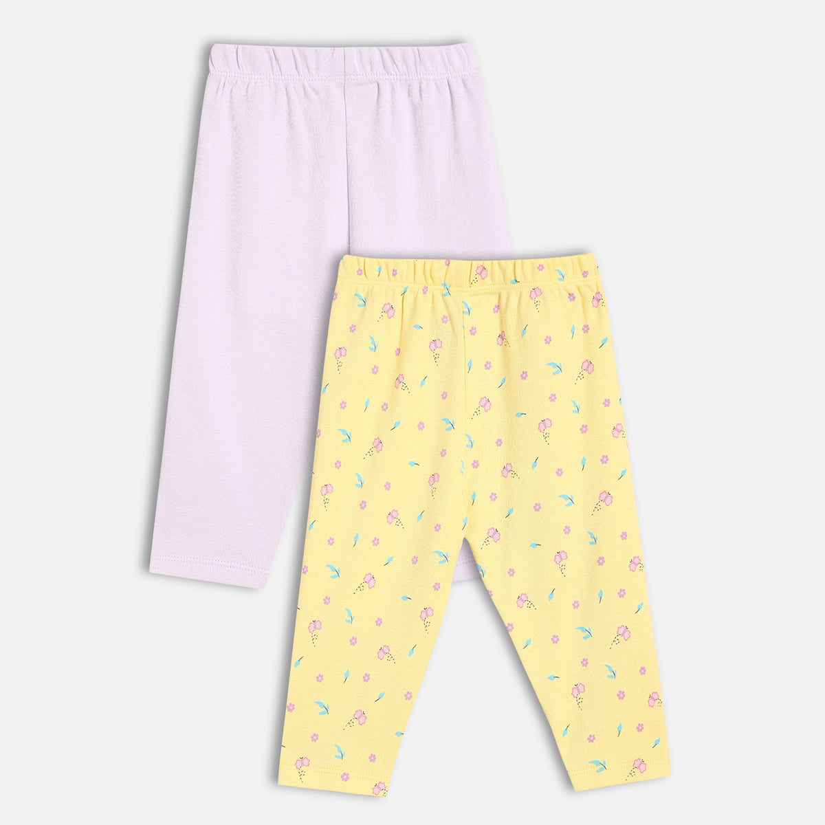 Baby Girls Printed and Solid Knit Bottom Pack of 2, Yellow and Lavender