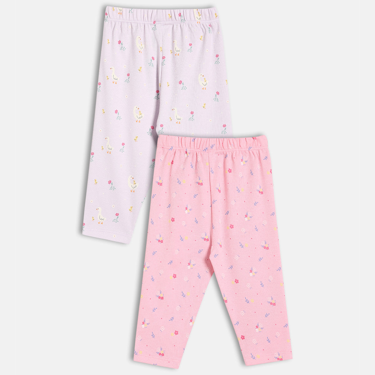 Baby Girls Duck and Floral Print Knit Bottom Pack of 2, Pink and Lavender