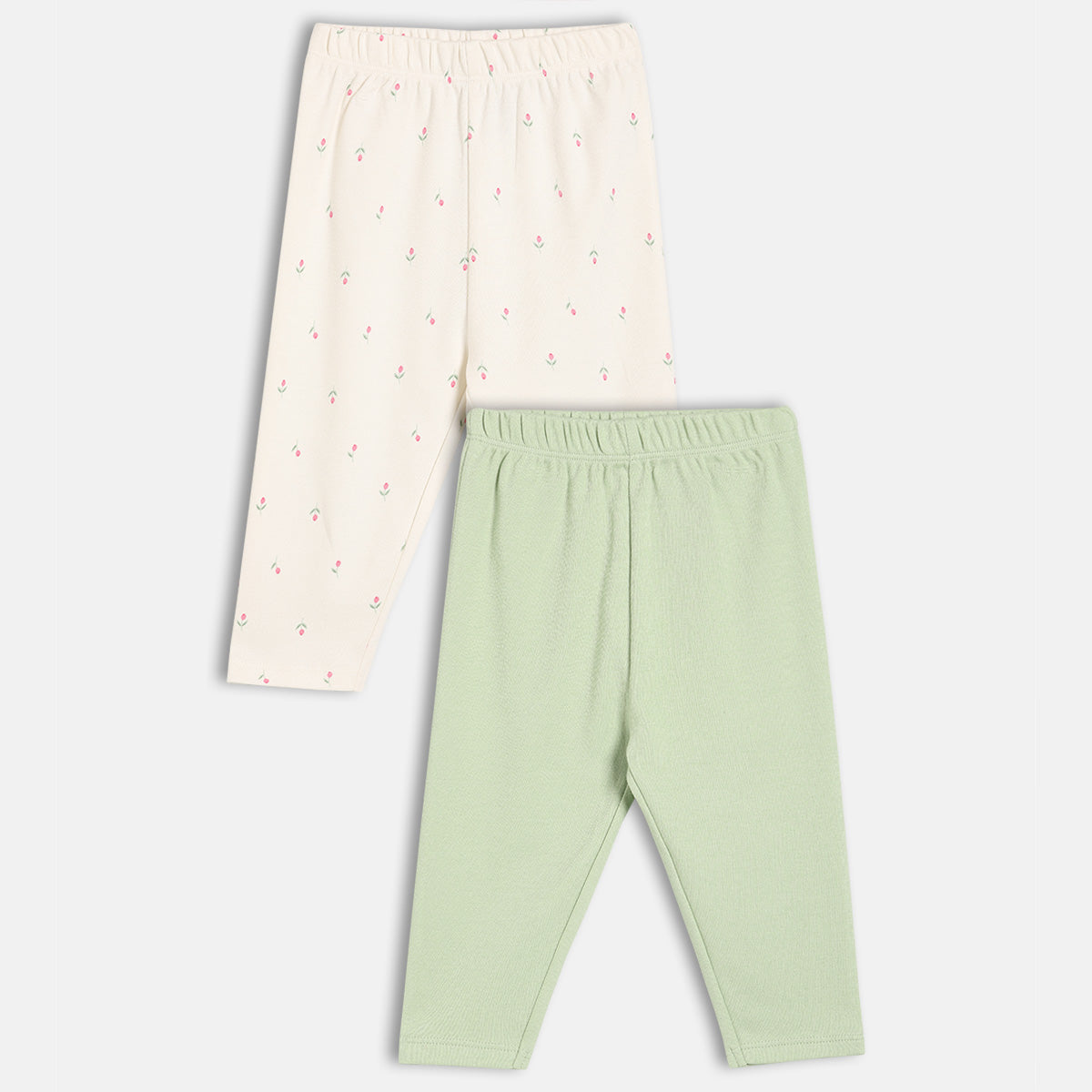 Baby Girls Printed And Solid Knit Bottoms Pack Of 2, White And Green