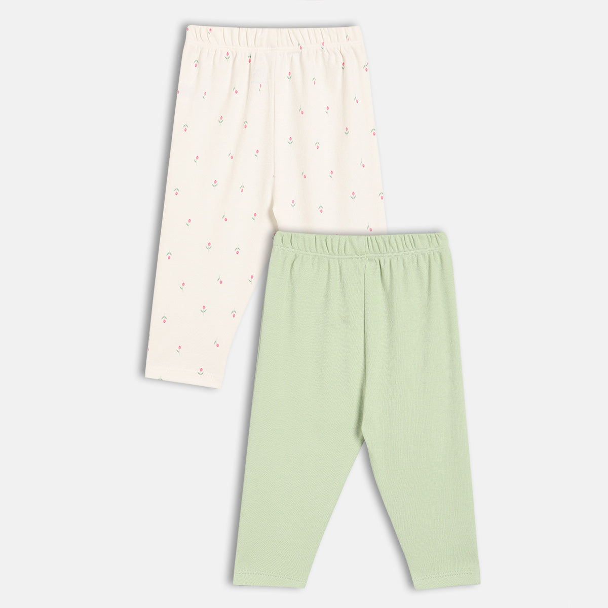 Baby Girls Printed And Solid Knit Bottoms Pack Of 2, White And Green