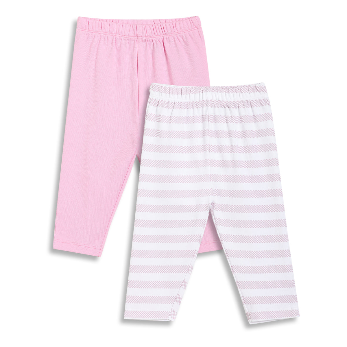 Baby Girls Solid and Striped Leggings Pack of 2, Pink & White