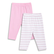Baby Girls Solid and Striped Leggings Pack of 2, Pink & White