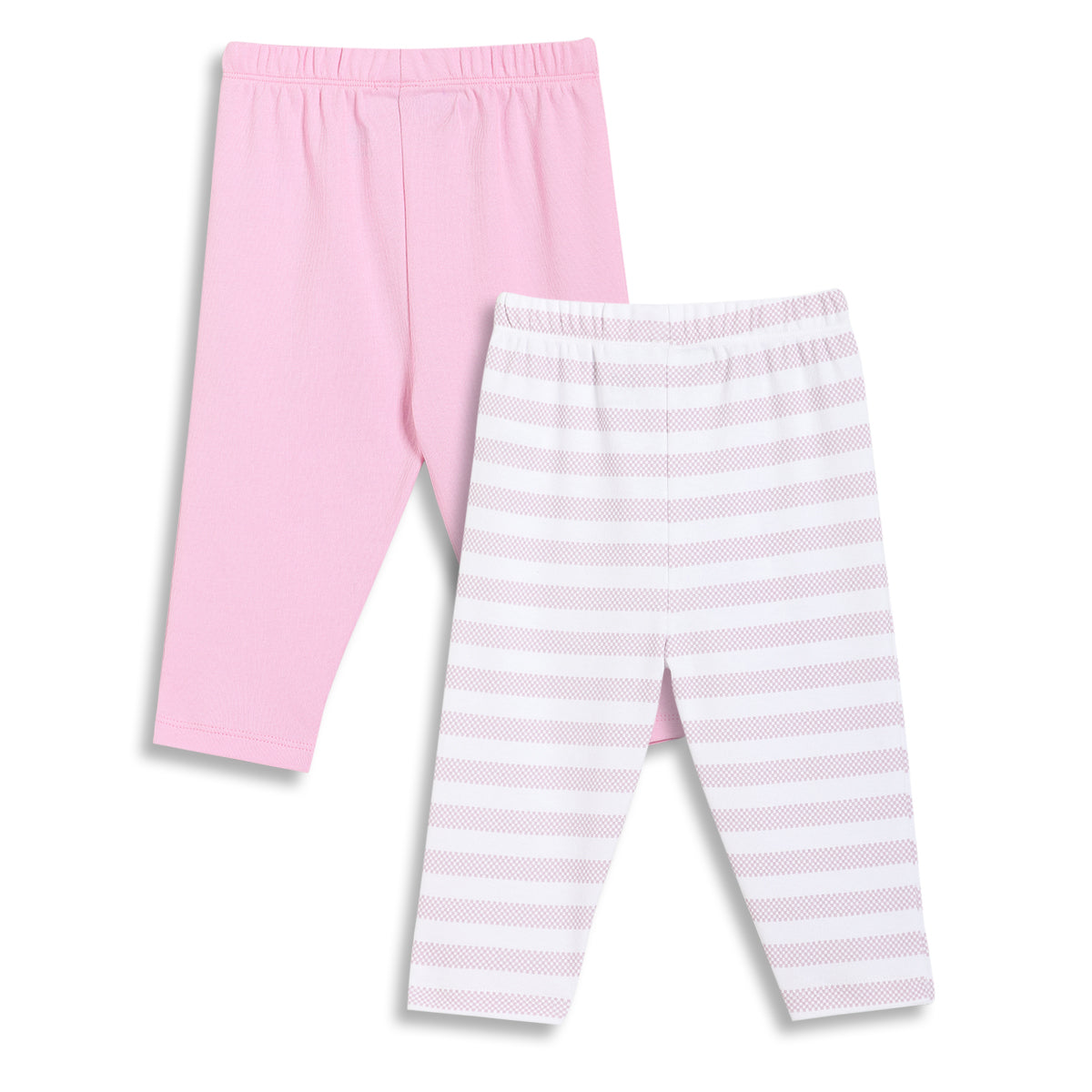 Baby Girls Solid and Striped Leggings Pack of 2, Pink & White