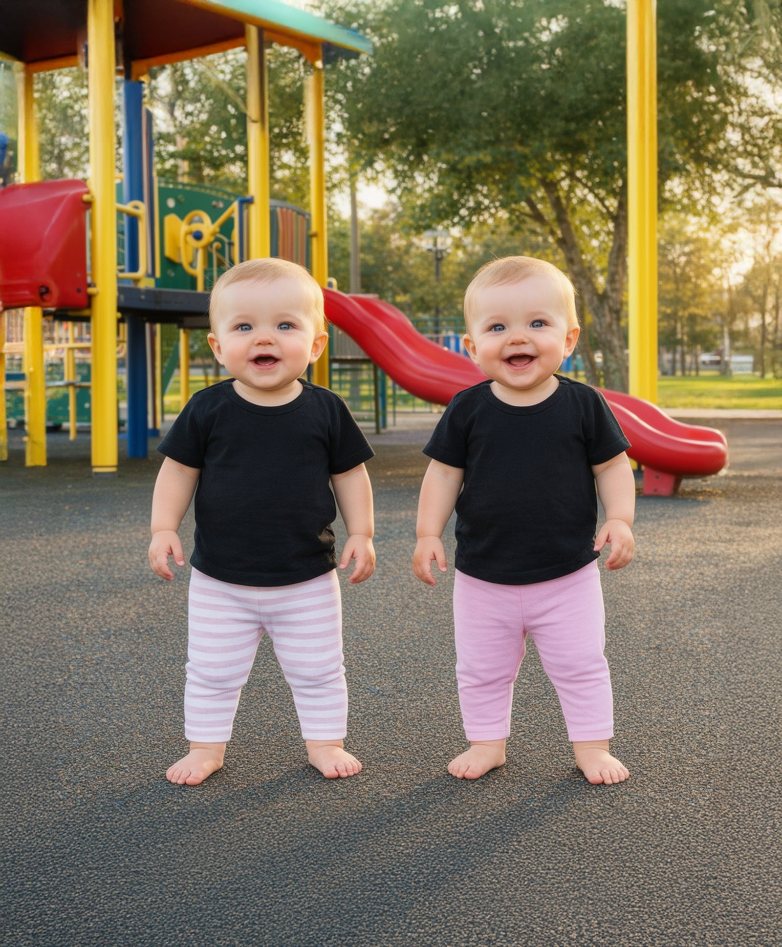 Baby Girls Solid and Striped Leggings Pack of 2, Pink & White