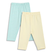Baby Girls Striped and Solid Leggings Pack of 2, Mint Green & Yellow