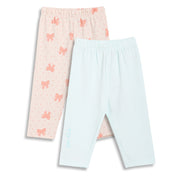 Baby Girls Bow Print and Solid Leggings Pack of 2, Peach & Mint Green