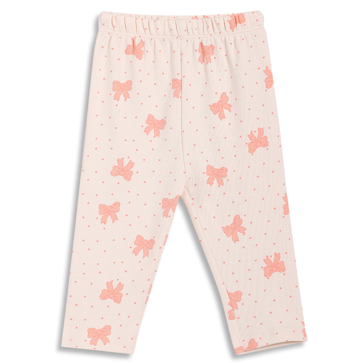Baby Girls Bow Print and Solid Leggings Pack of 2, Peach & Mint Green