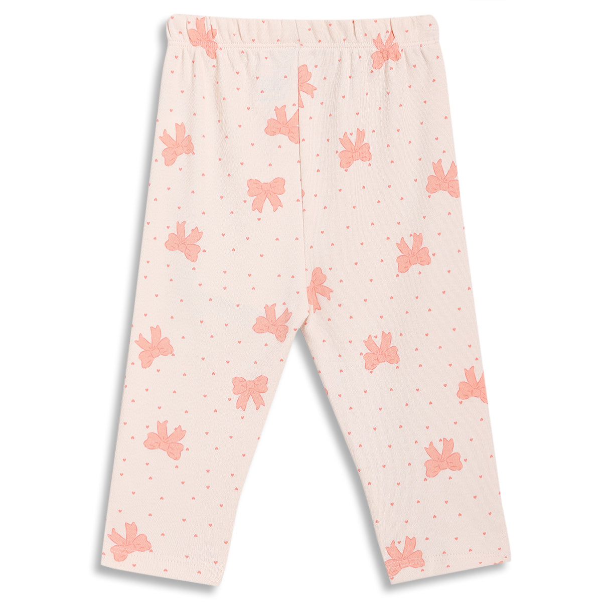 Baby Girls Bow Print and Solid Leggings Pack of 2, Peach & Mint Green