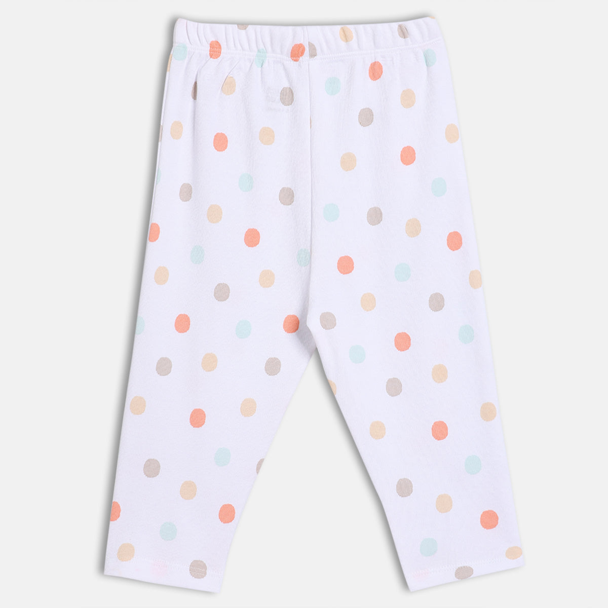 Baby Girls Polka Print and Solid Leggings Pack of 2, White & Peach