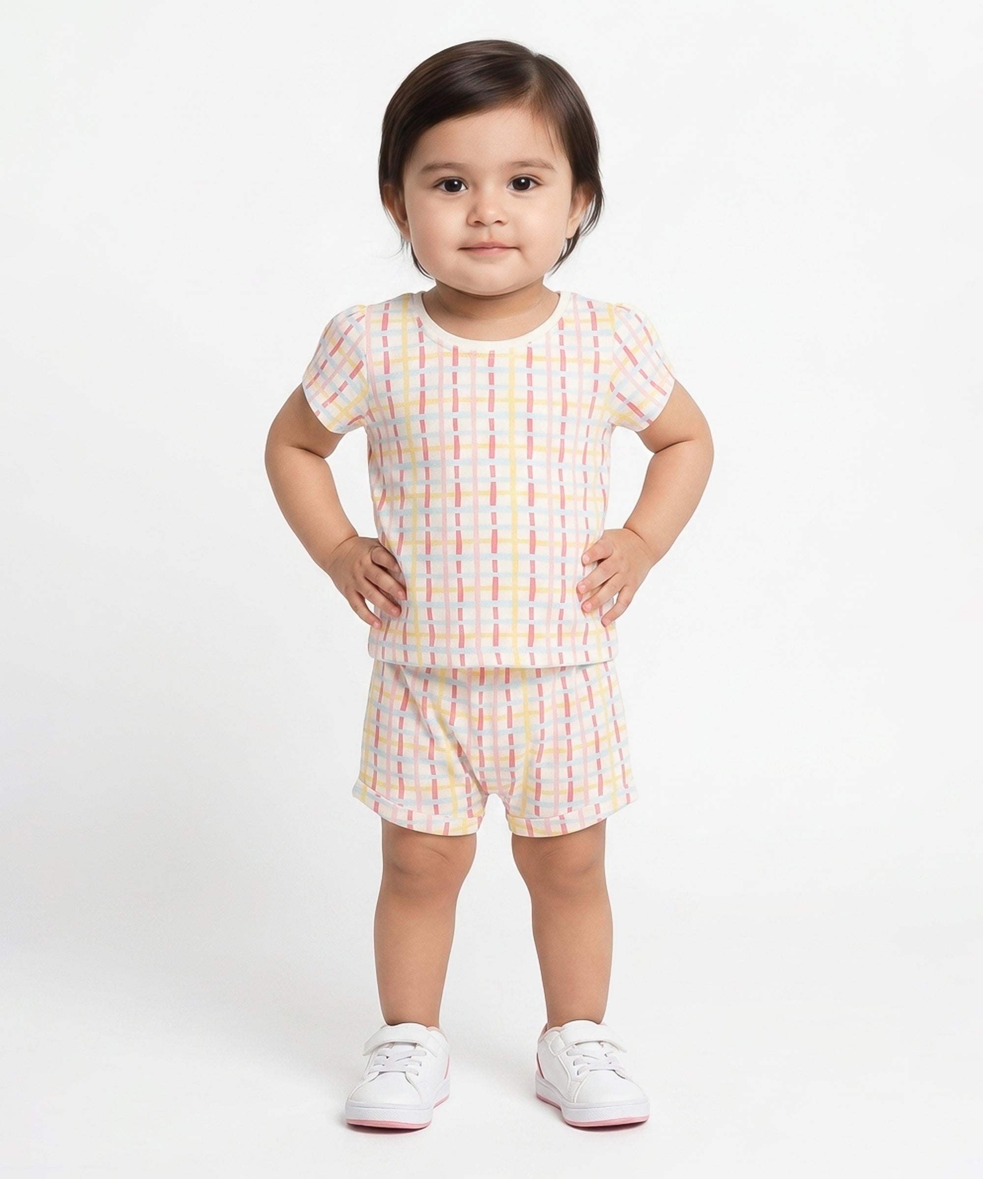 Baby Girls Checked And Text Printed Knit Tops  Pack Of 2, Multicolor