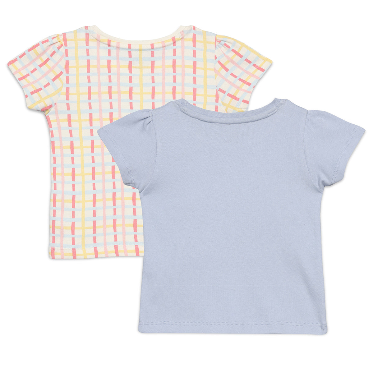Baby Girls Checked And Text Printed Knit Tops  Pack Of 2, Multicolor