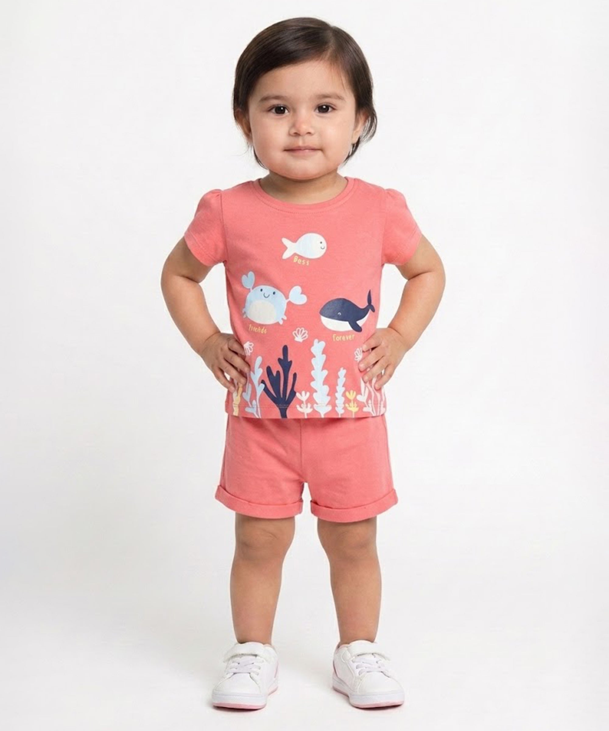 Baby Girls Sea Life Printed T-Shirts Pack Of 2, Multicolor