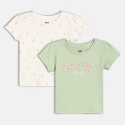Baby Girls Printed Knit Top Pack of 2, Mint Green & Off White