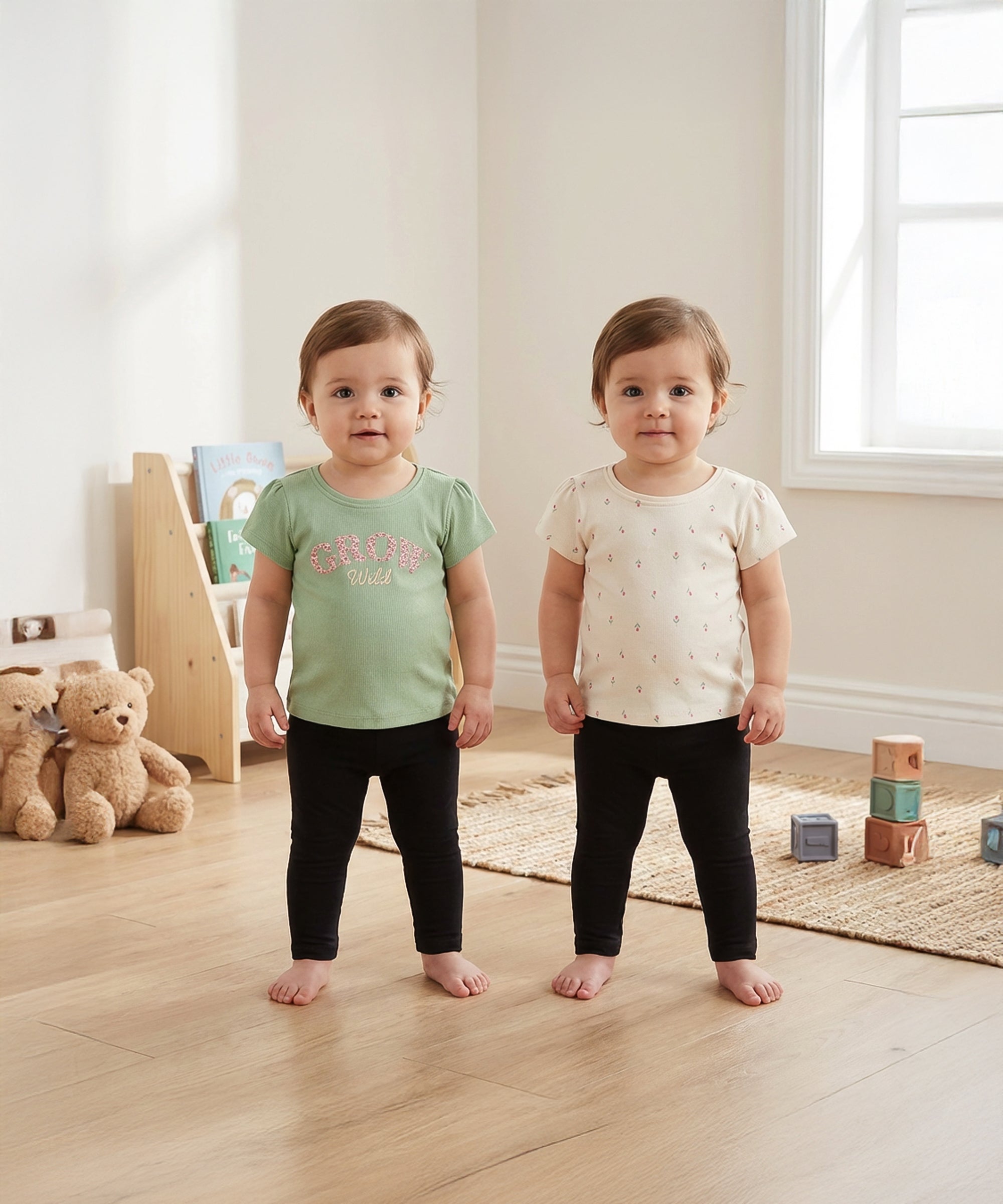 Baby Girls Printed Knit Top Pack of 2, Mint Green & Off White