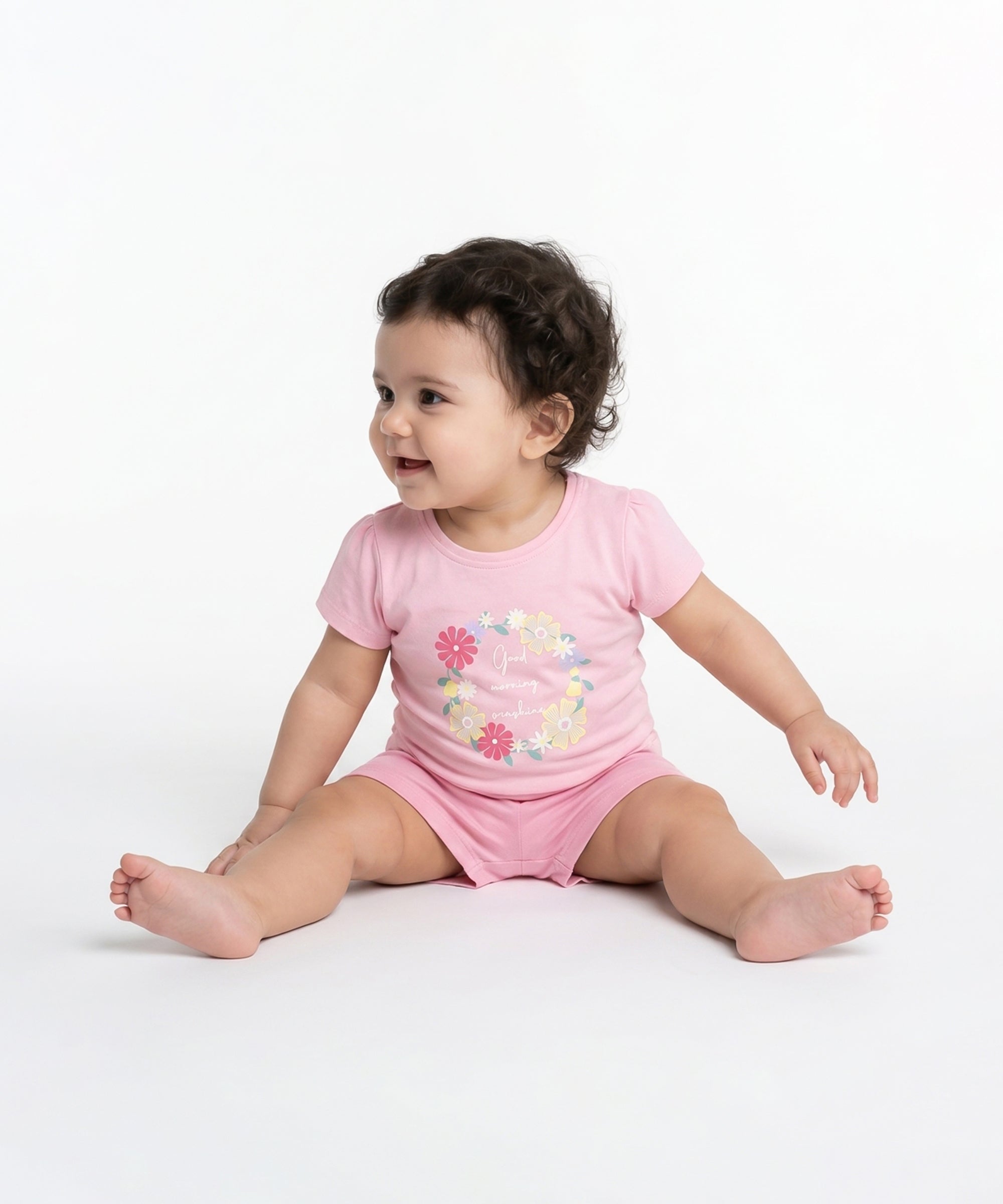 Baby Girls Floral Print Half Sleeves Top Pack of 2, Pink and Lavender