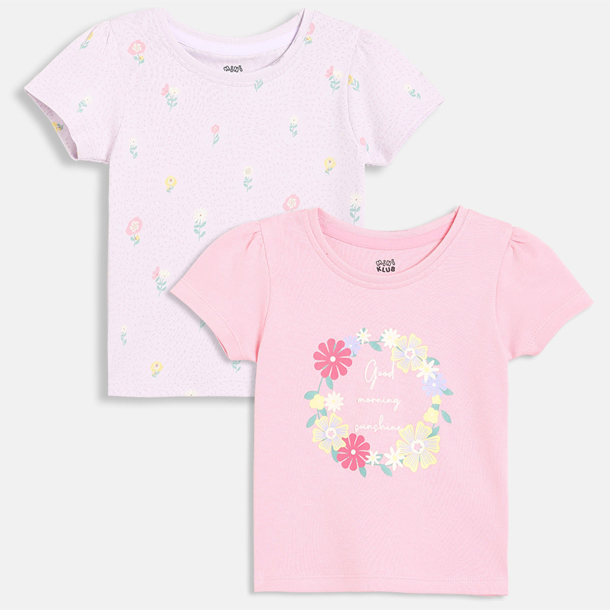 Baby Girls Printed Tops Pack Of 2, Pink And Light Lilac