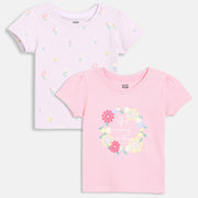 Baby Girls Printed Tops Pack Of 2, Pink And Light Lilac