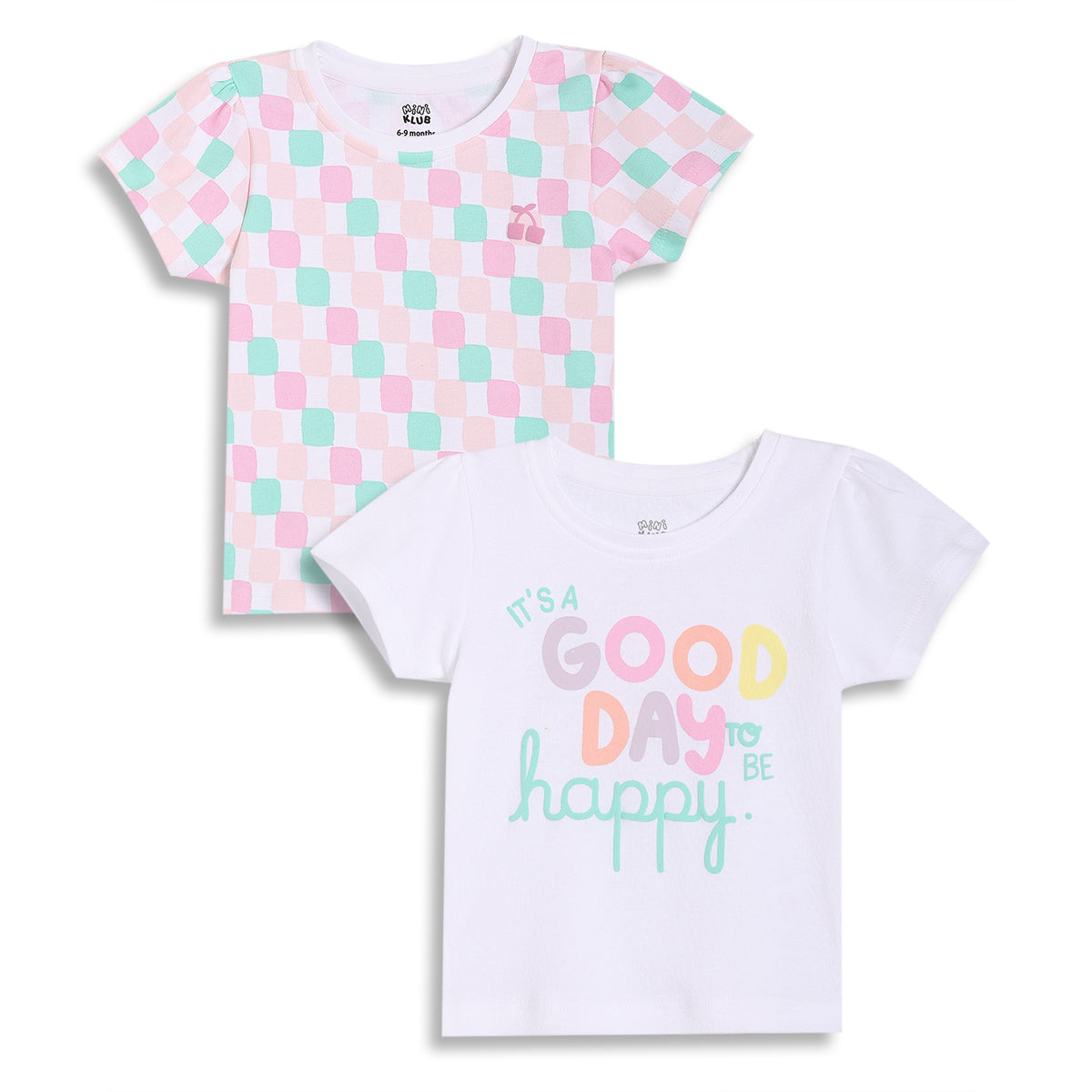 Baby Girls Graphic Print Knit Tops Pack of 2, White & Pastel Multicolour