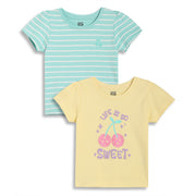 Baby Girls Striped and Cherry Print Knit Tops Pack of 2, Mint Green & Yellow