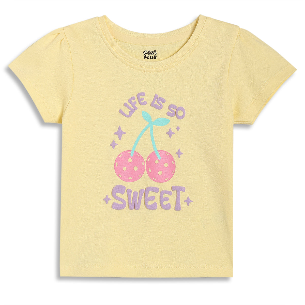 Baby Girls Striped and Cherry Print Knit Tops Pack of 2, Mint Green & Yellow