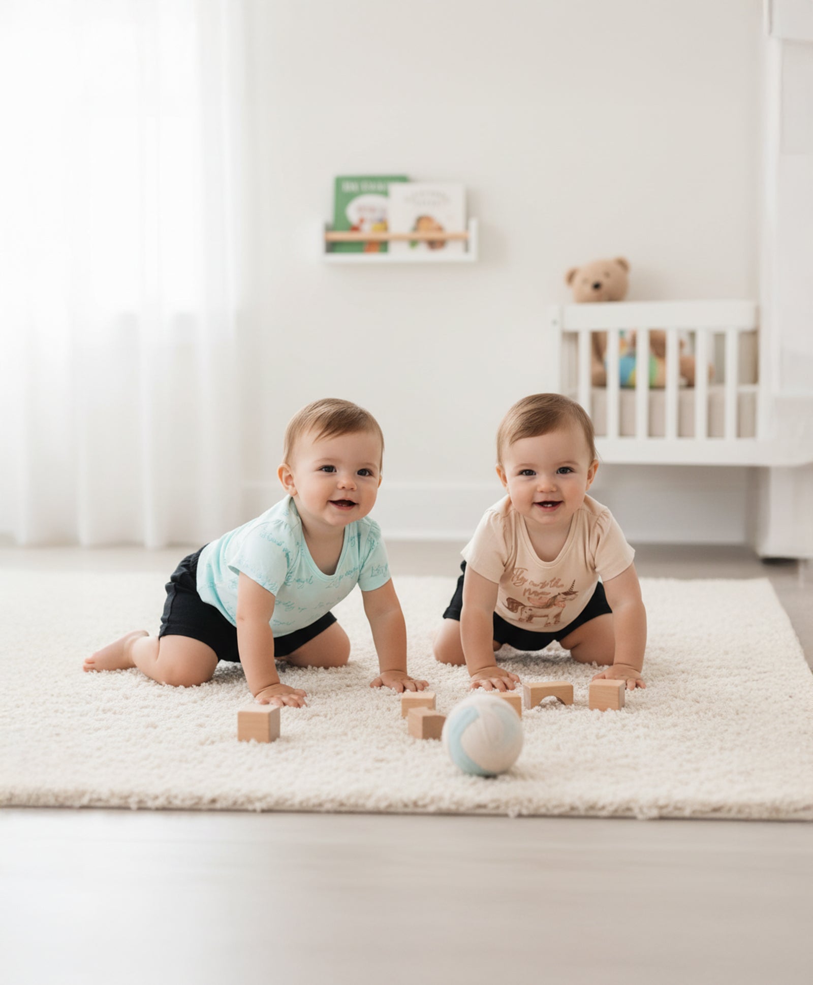 Baby Girls Unicorn Print Tops Pack of 2, Mint and Beige