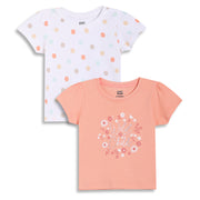 Baby Girls Polka Dot and Wild Child Print Tops Pack of 2, White and Peach