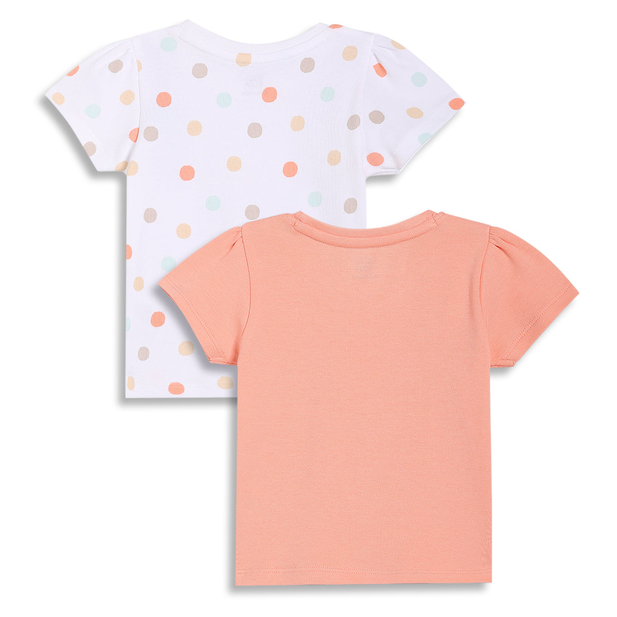 Baby Girls Polka Dot and Wild Child Print Tops Pack of 2, White and Peach