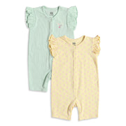 Baby Girls Pack of 2 Printed Cotton Rompers with Flutter Sleeves