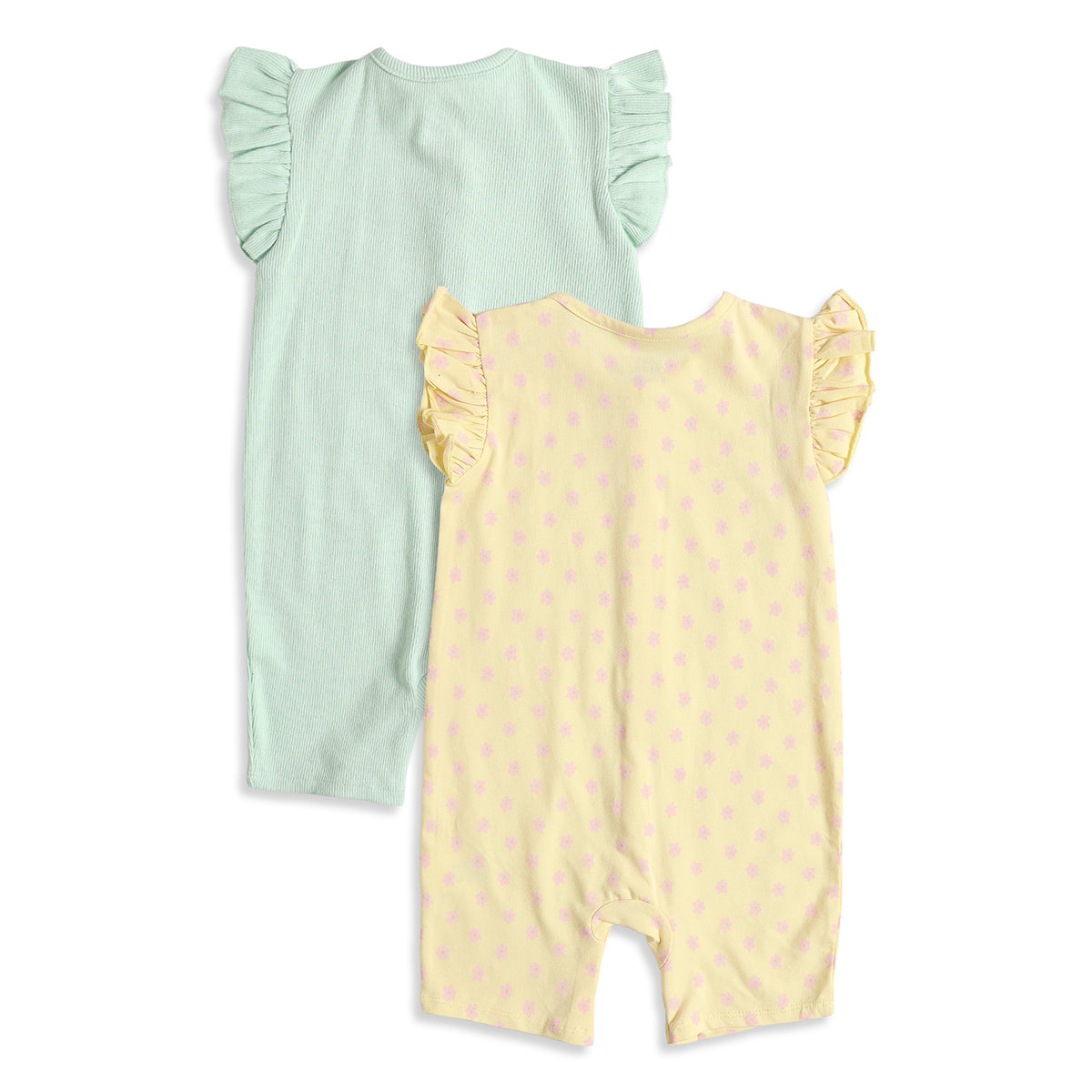 Baby Girls Pack of 2 Printed Cotton Rompers with Flutter Sleeves