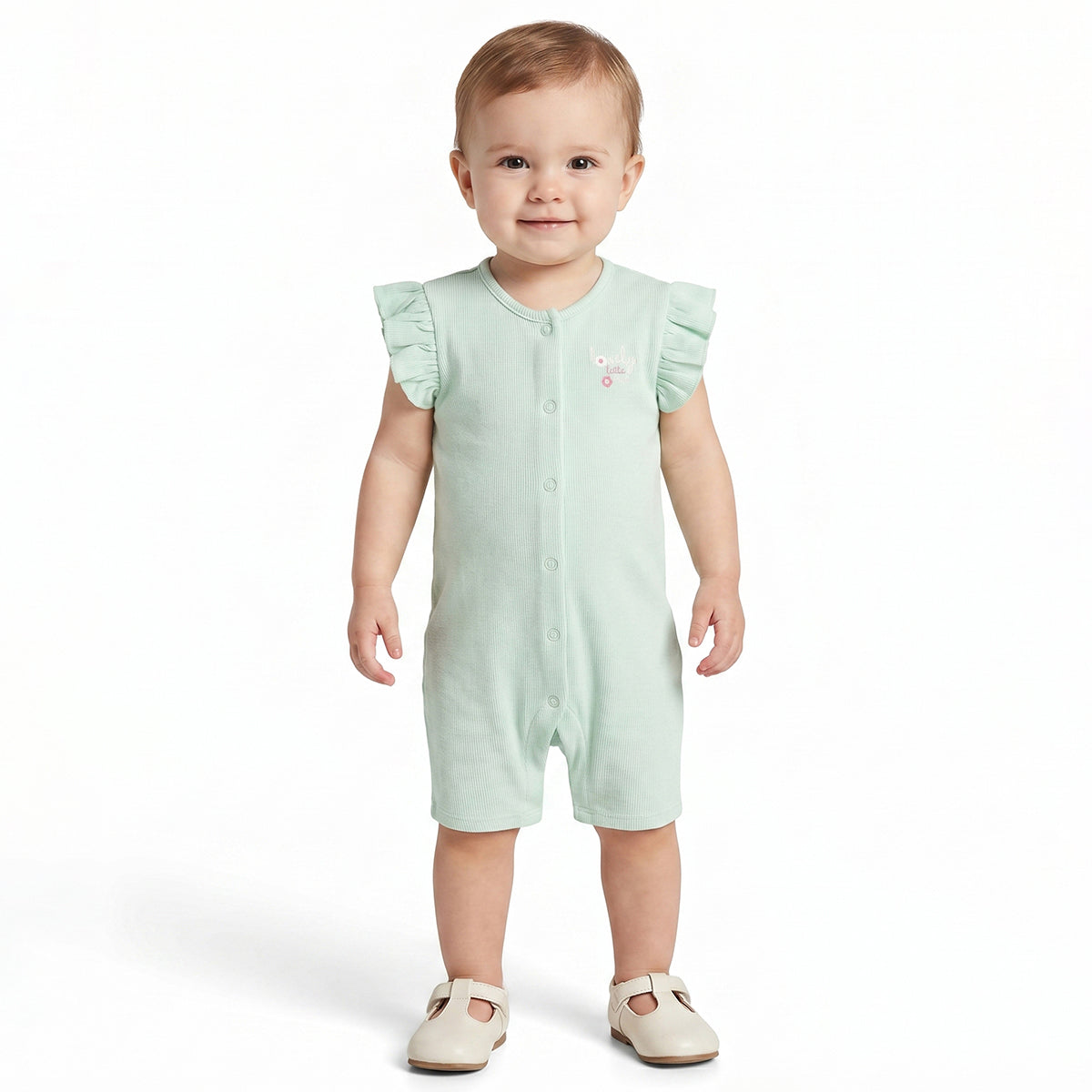 Baby Girls Pack of 2 Printed Cotton Rompers with Flutter Sleeves